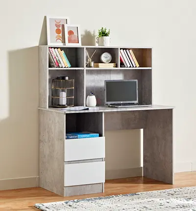 Modern Grey Study Desk with Shelves