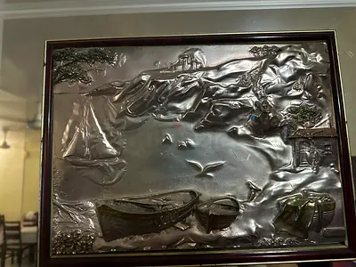 Wall painting with wooden frame