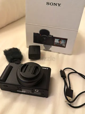 Sony digital camera ZV-1F with flash attached