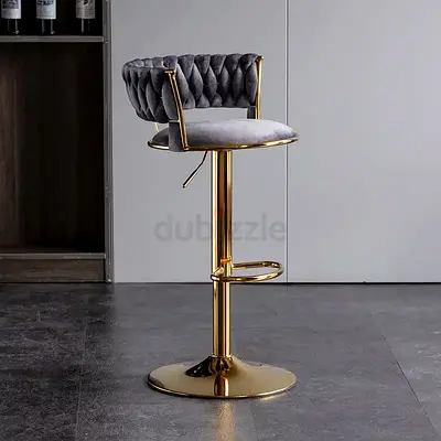 Grey Velvet Bar Stool Chair – Height Adjustable Bar Stool Chair with Golden Legs