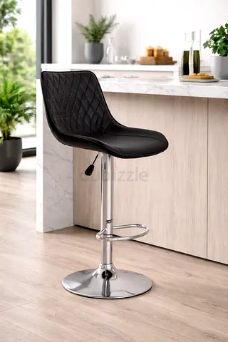 Black Leather Bar Stool Chair – Modern Bar stool with Chrome Base
