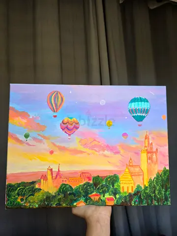 Colorful Hot Air Balloon Painting with a sunset scenery