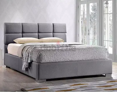 New Modern Grey Upholstered Bed with Plush Headboard