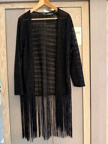 Stylish Black Fringe Cardigan