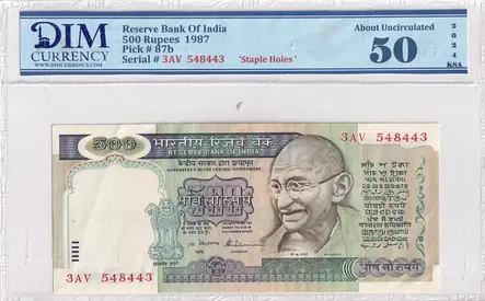India Banknote 500 Rupees 1987 DIM 60AED