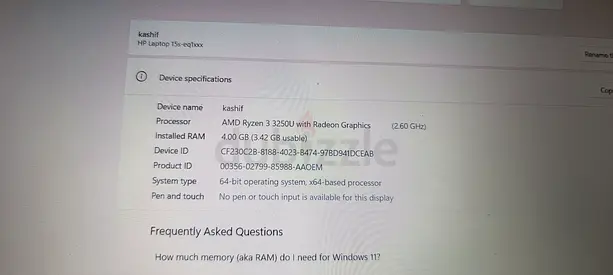 HP Laptop with AMD Ryzen 3 Processor and 4GB RAM