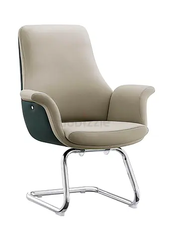 Deep Blue  Light Beige Armchair – Modern Cantilever Chair with Chrome Base