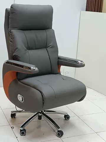 Grey Office Chair with Padded Armrests - Adjustable Recliner Office Chair with Rolling Wheels