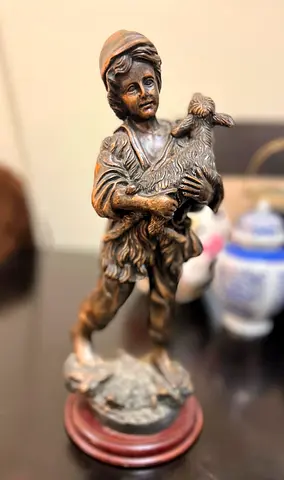 Vintage Bronze Figurine of a Shepherd with Goat