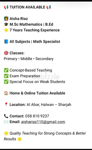 I am female maths teacher and all subject tuition available