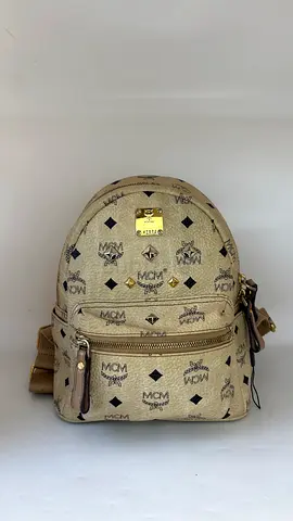 MCM Light Beige Visetos Coated Canvas and Leather Studded Stark Backpack