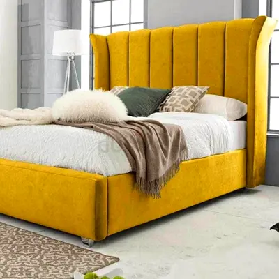 Stylish Yellow Upholstered Bed queen size with Storage