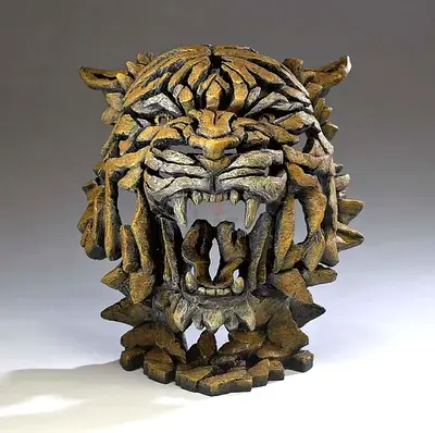 Intricate Tiger Wooden Sculpture
