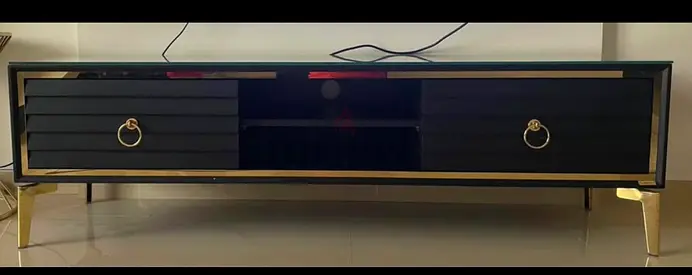 Modern TV Stand with Gold Accents