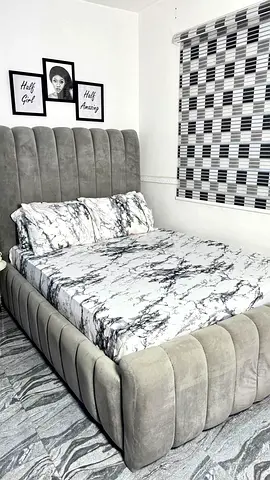 Modern Grey Velvet Bed with Marble Pattern Bedding