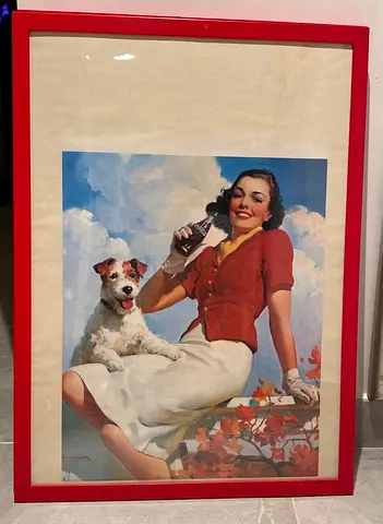 Coca-Cola Vintage poster  Framed Artwork Featuring Woman and Dog