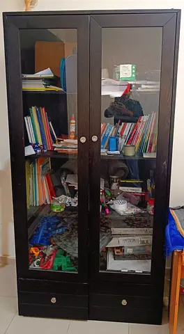 Spacious Wooden Display Cabinet with Glass Doors( Book Shelf)