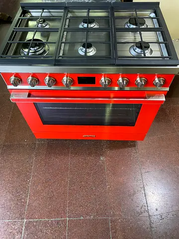 Smeg Portofino 90cm Freestanding Gas Hob 6 Burners Full Electric Oven , Red