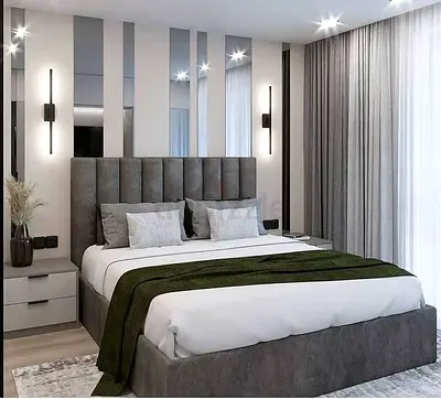 Elegant Modern Bed with Stylish Headboard Queen size