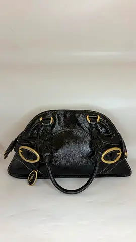 Tods Black Patent Leather Handbag with Gold-Toned Hardware