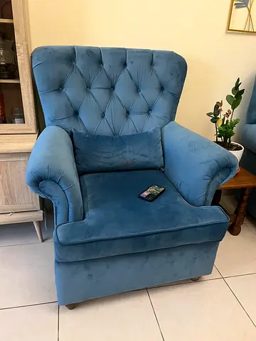 Cozy Blue Velvet Armchair for Sale