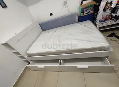 IKEA brimnessqueen size 160×200cm bed frame with headboard+ 4 big storage drawers with IKEA mattress