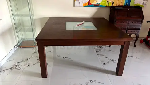 Solid Wood Dining Table with Glass Inlay