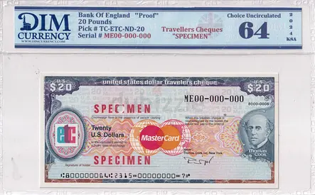 USA travel cheque 20 $ DIM 300 AED