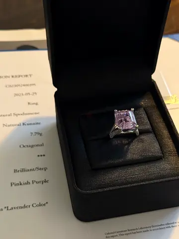 CGRL Certified 18CTS Pink Kunzite Ring with Diamonds 18K White Gold