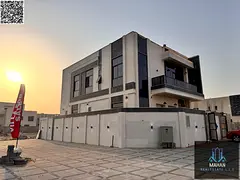 A luxurious corner villa on two streets, featuring a modern design, high-end finishes, and a garden,
