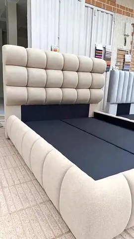 Stylish Beige Upholstered Bed Frame with Modern Headboard