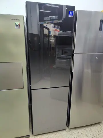 Hitachi latest model bottom freezer fridge front black glass freestanding