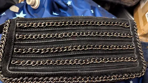 Chic Black Chain-Embossed Clutch