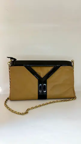 Yves Saint Laurent Beige/Black Patent Leather Clutch