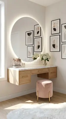 Customize Elegant Dressing Table with Round Mirror