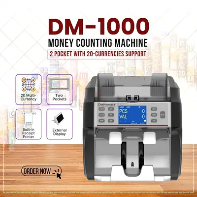 *NEW* DMInteract DM-1000 2 Pocket 20 Multi Currency Counting Machine W/ Built-In Receipt Printer