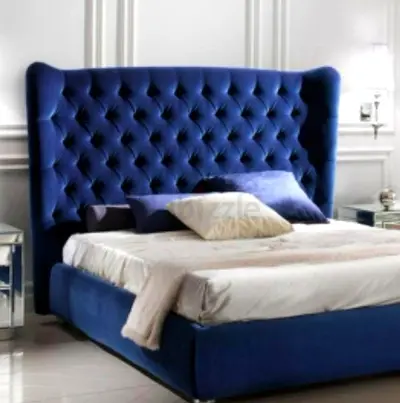 King Size Blue Velvet Bed Frame with Tufted Headboard