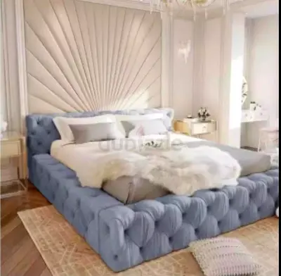 King Size Misty Grey Chesterfield Velvet Fabric Bed
