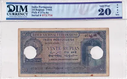 India Portuguesa 20 Rupias 1945 DIM 400