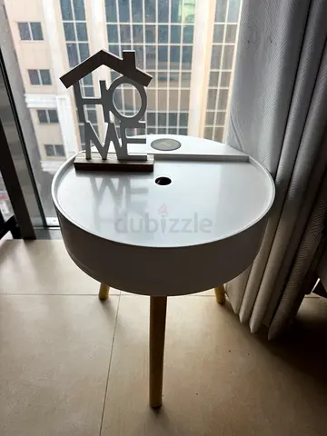Modern Round White Side Table with charging station