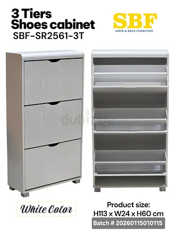 Stylish 3-Tier Shoe Cabinet in White