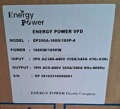 Energy Power VFD EP200A-160G/185P-4 for Industrial Use