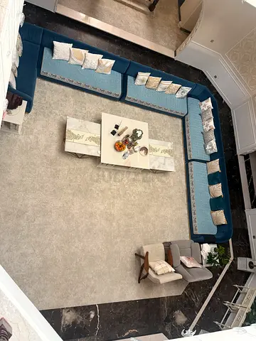 Custom high quality Elegant Living Room (majlis) seating for 16. Excellent condition, great fabric.