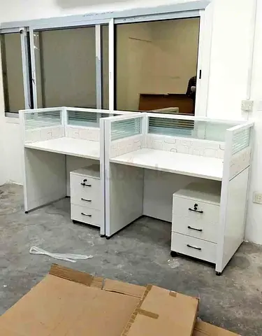 Modern White Office Desk with Storage