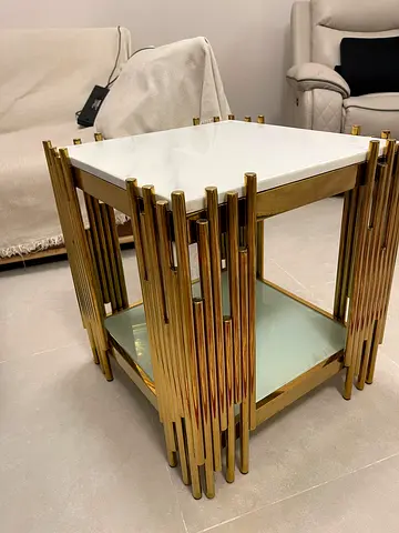 Modern Marble Gold Accent Side Table set of 2