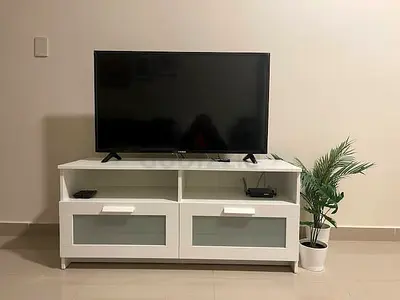 Stylish Modern White Entertainment Center with Storage