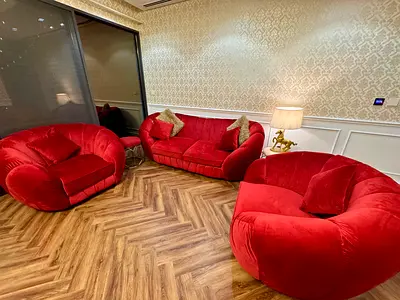 Comfortable and Stylish customized Red Velvet Sofa Set  table