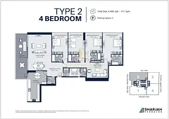 For Sale 4-bedroom apartment with a living room in Sharjah Terraces Tower