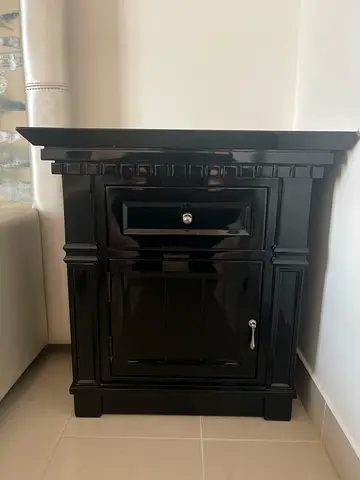 Elegant Black Wooden Nightstand with Storage