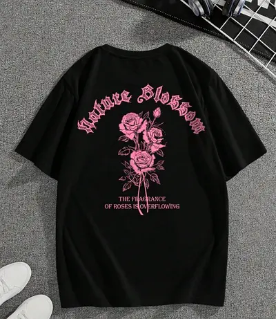Stylish Black T-Shirt with Floral Design